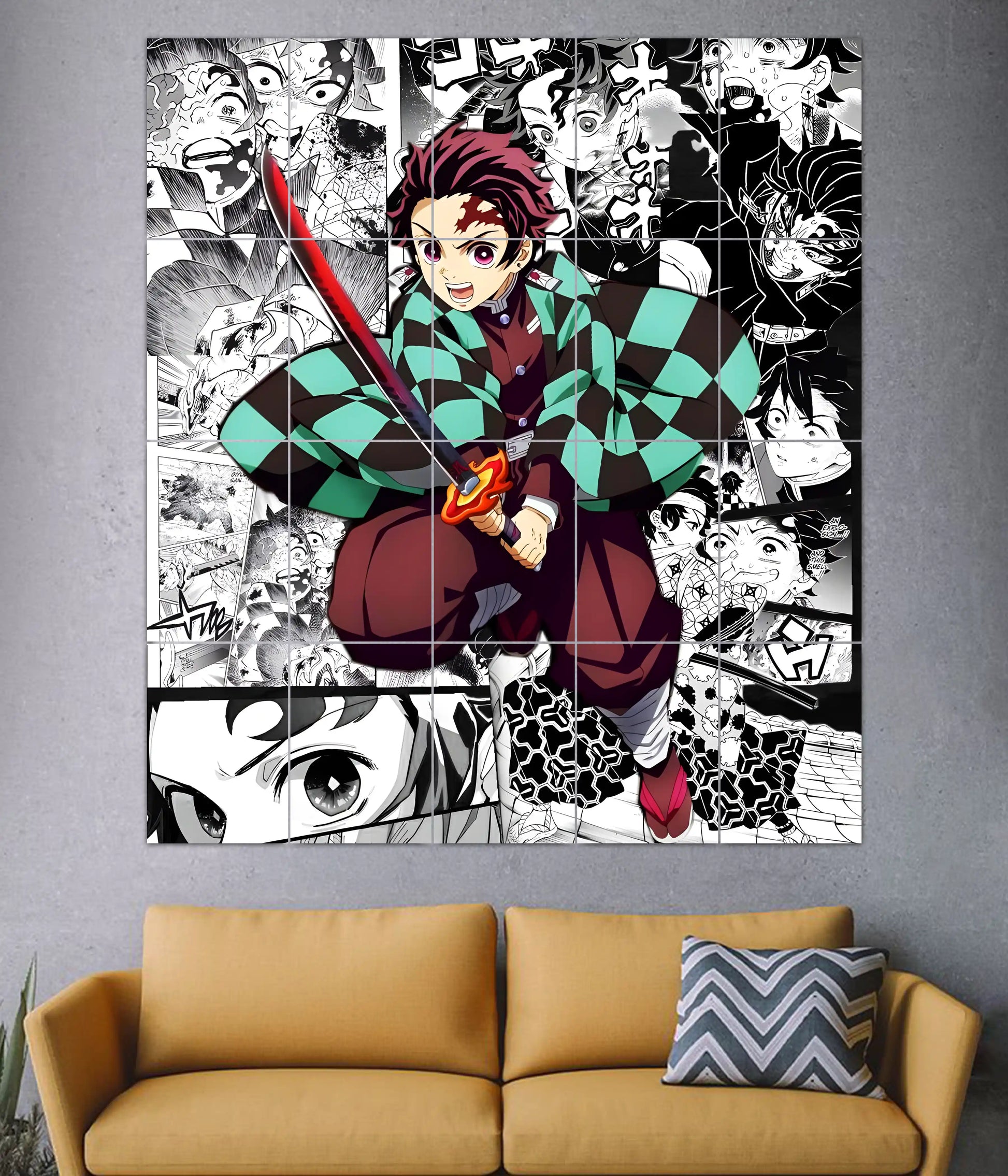 Tanjiro Kamado 20-Piece Split Poster in Living Room - Everanta