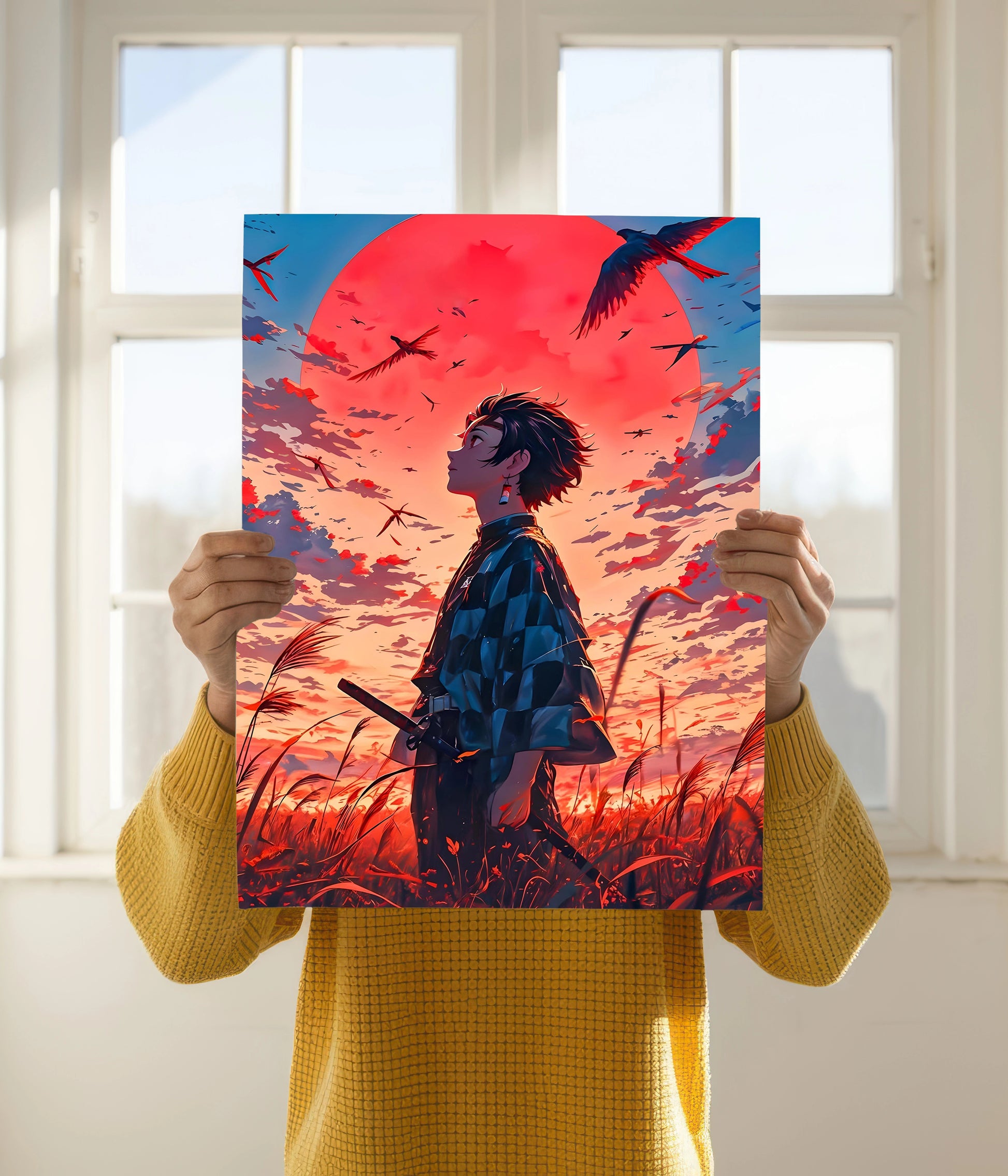 Tanjiro Kamado – Sunset Resolve Demon Slayer Poster Holding image - Everanta