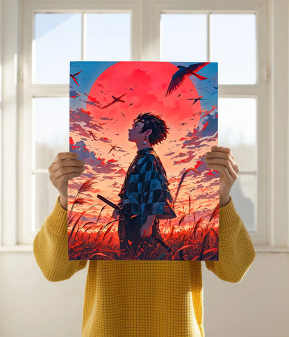 Tanjiro Kamado – Sunset Resolve Demon Slayer Poster Holding image - Everanta