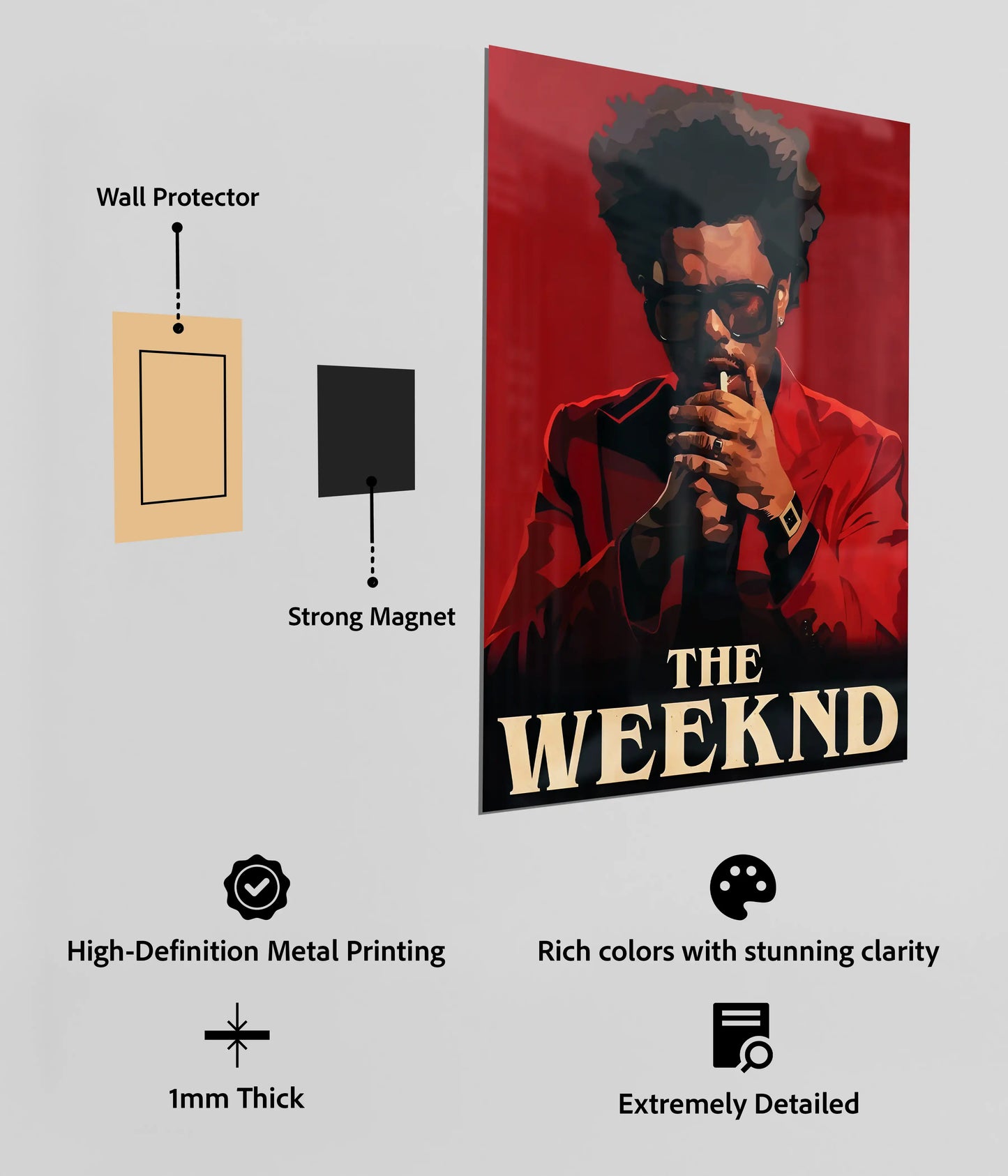 The Weeknd Iconic Red Portrait Metal Poster Instructions - Everanta