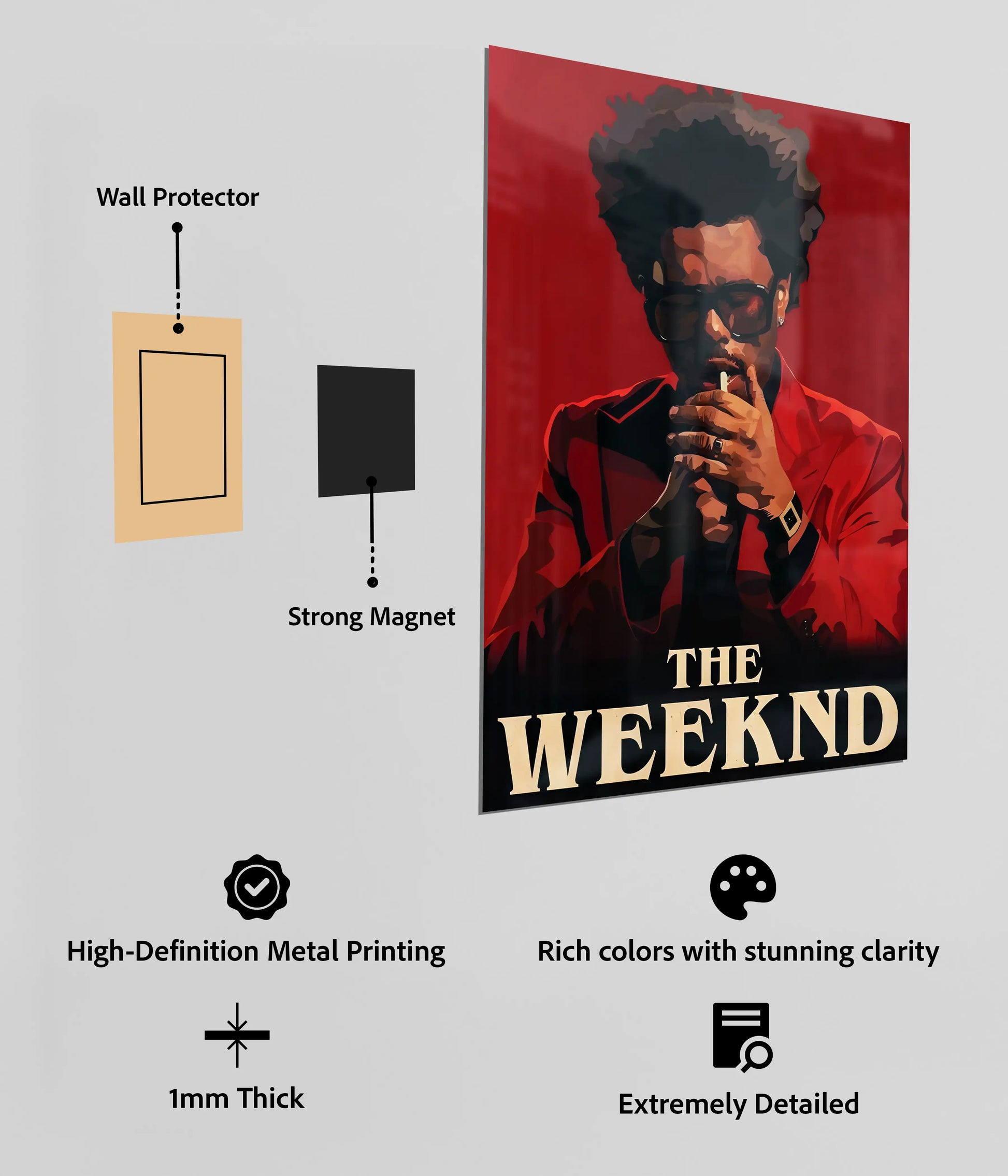 The Weeknd Iconic Red Portrait Metal Poster Instructions - Everanta
