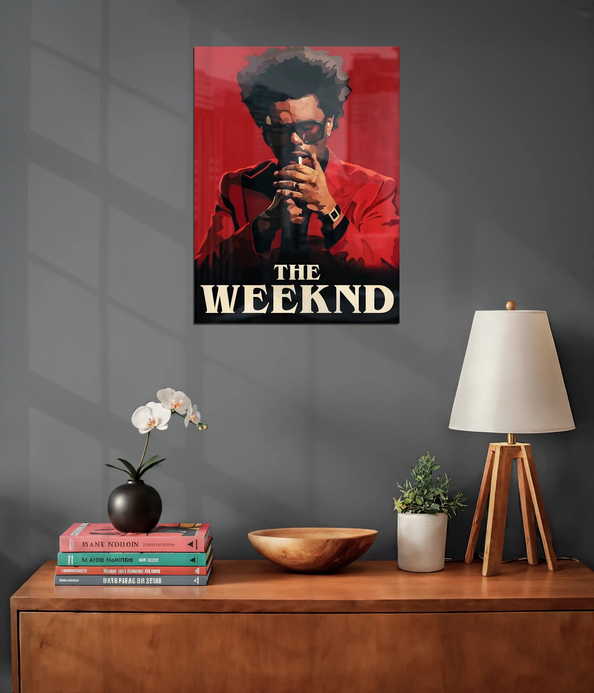 The Weeknd Iconic Red Portrait Metal Poster on Wall - Everanta