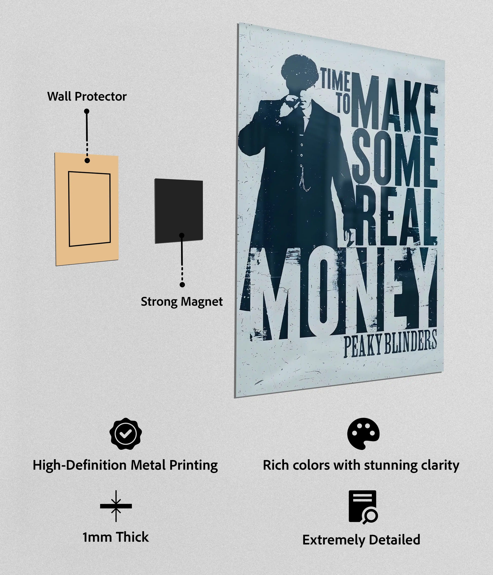 Time to Make Some Real Money – Peaky Blinders Metal Poster with Magnets - Everanta
