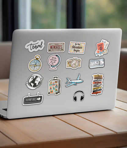 Travel Memories Sticker Pack on Laptop Back - Everanta