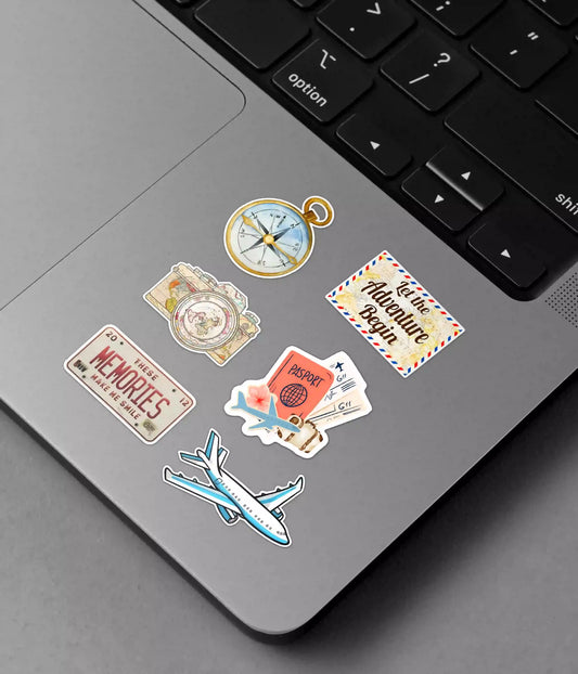 Travel Memories Sticker Pack on Laptop Front - Everanta