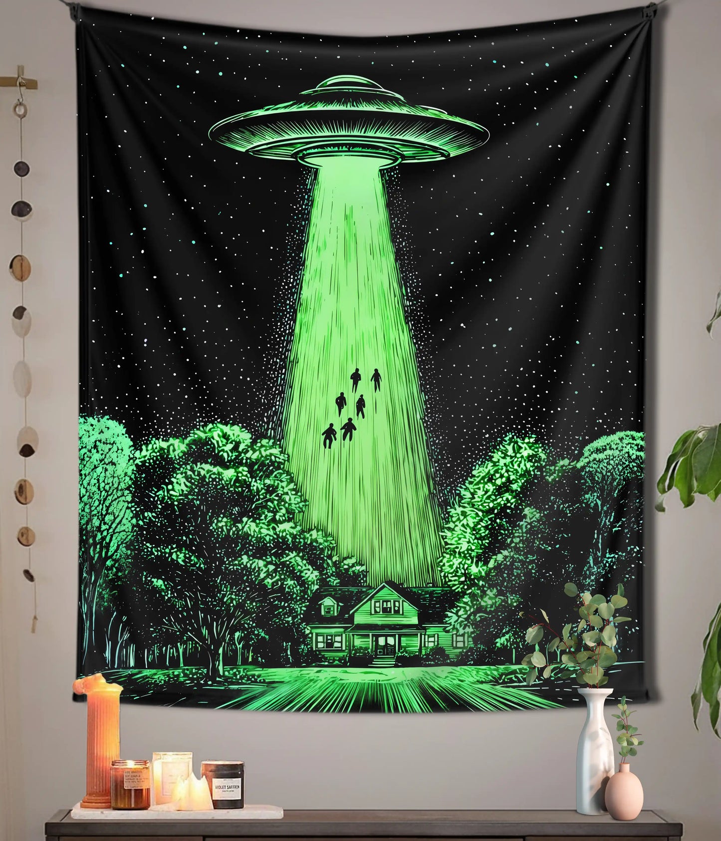 UFO Alien Abduction Aesthetic Wall Tapestry Main Image - Everanta