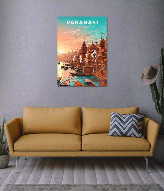 Varanasi Ghat Aesthetic Devotional Wall Poster on Wall - Everanta
