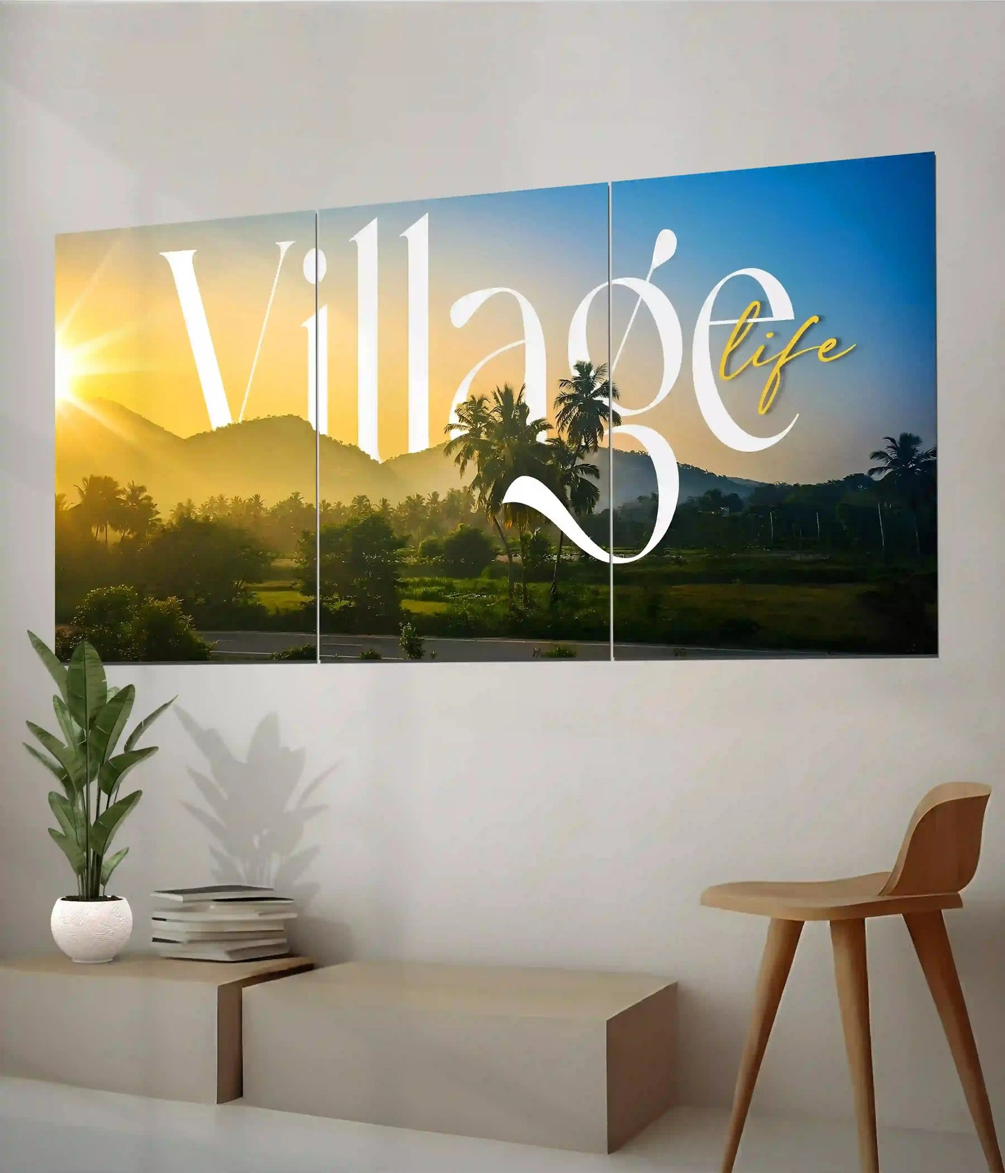 Village Life Sunrise Aesthetic Split Poster Side View - Everanta