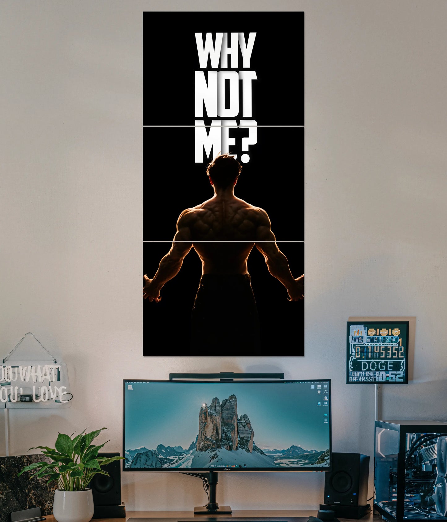 Why Not Me? Split Wall Poster – Motivational Gym & Success Art Main Image - Everanta