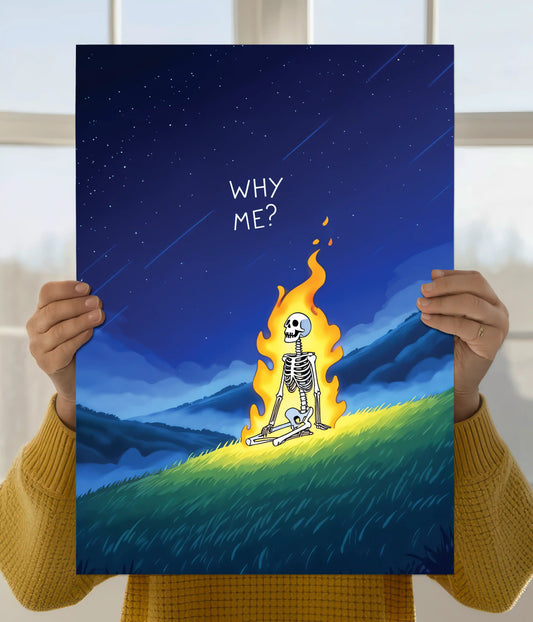 Why Me? Burning Skeleton Aesthetic Poster