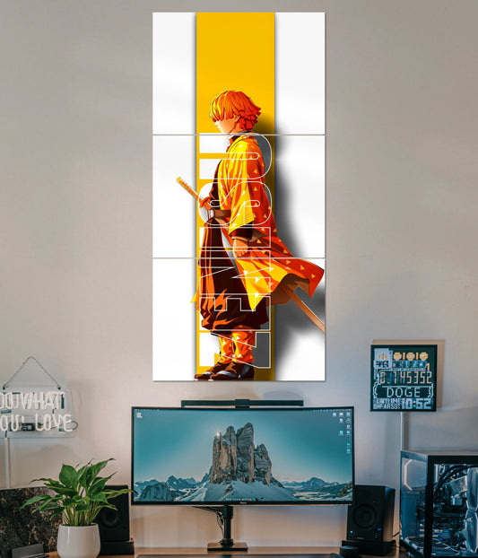 Zenitsu Agatsuma Split Poster – Demon Slayer Anime Wall Art Main Image - Everanta