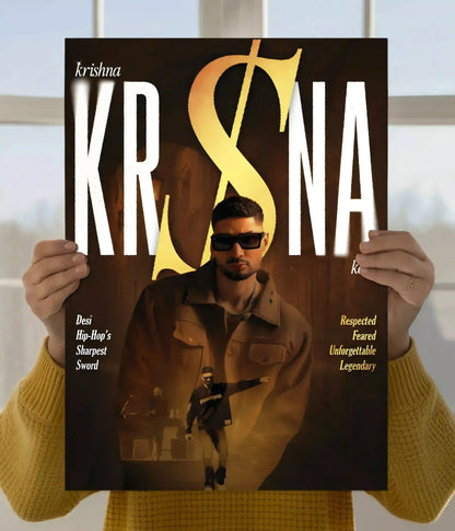 KR$NA rapper wall poster with gold dollar typography, brown portrait and concert imagery - Everanta