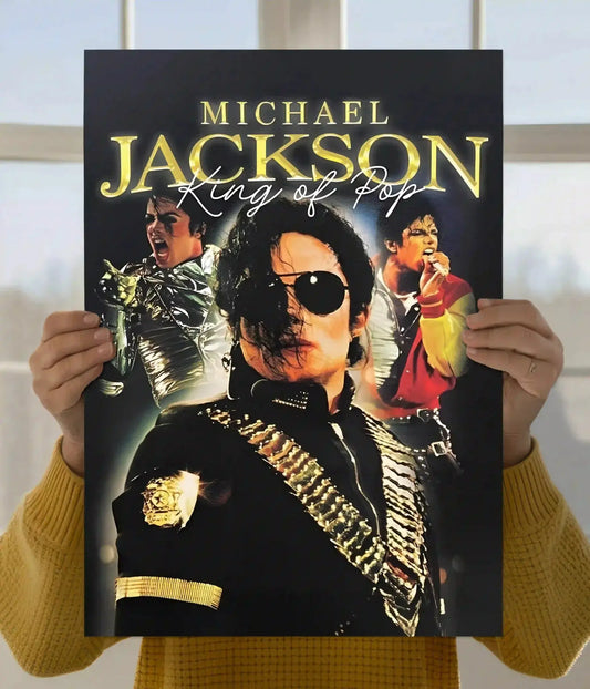 Michael Jackson King of Pop wall poster featuring a black and gold performance collage - Everanta
