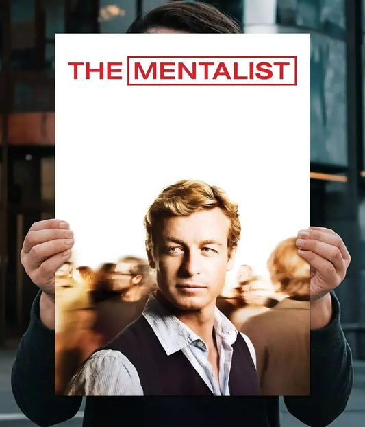 The Mentalist wall poster with red typography and Patrick Jane portrait on a white background